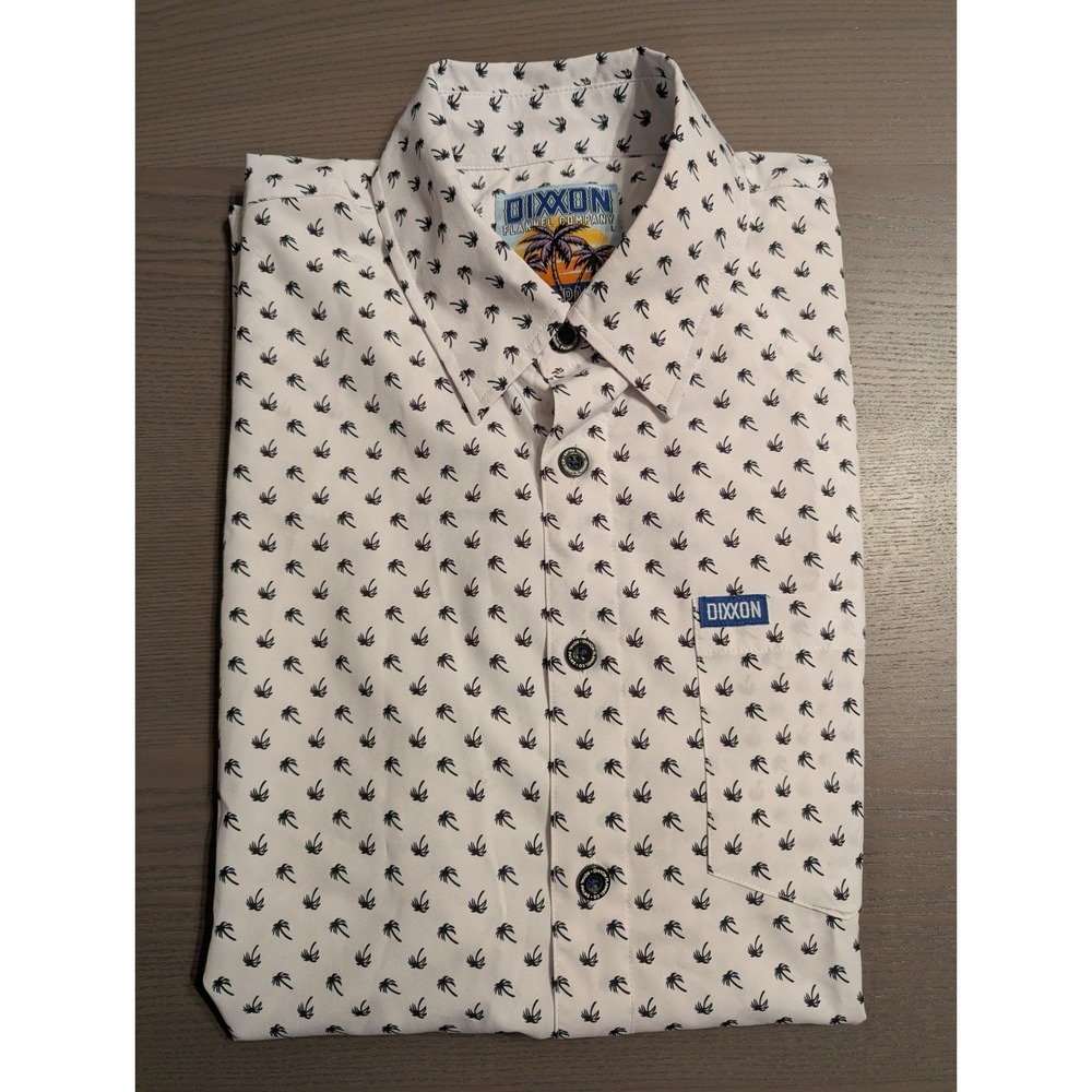 Dixxon Flannel Company Men's Large Royal Palms Short Sleeve Button Down White